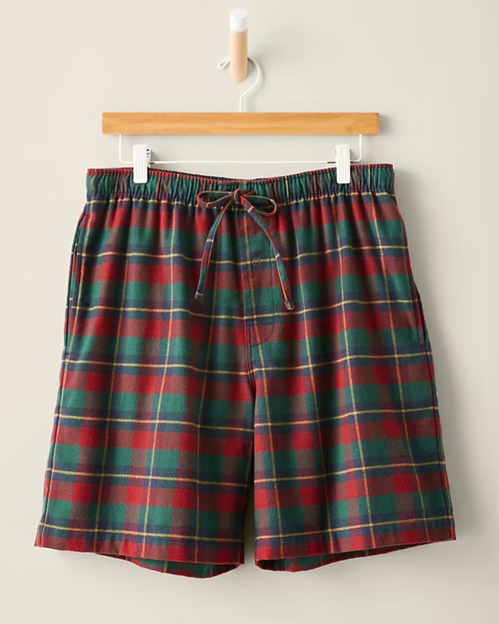 NWT Garnet Hill Red Green Plaid Cotton Flannel Pajama Sleep Shorts, Small